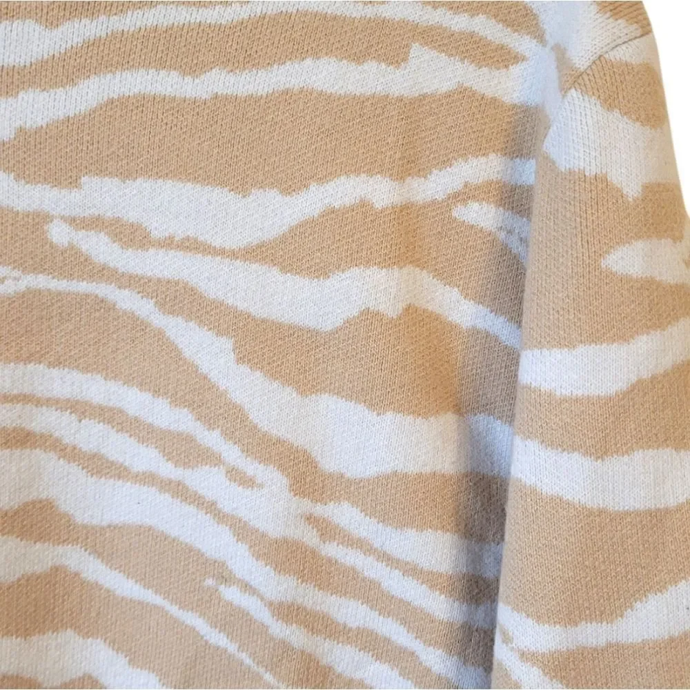 Daily Ritual Cream and Tan Zebra Knit Sweater